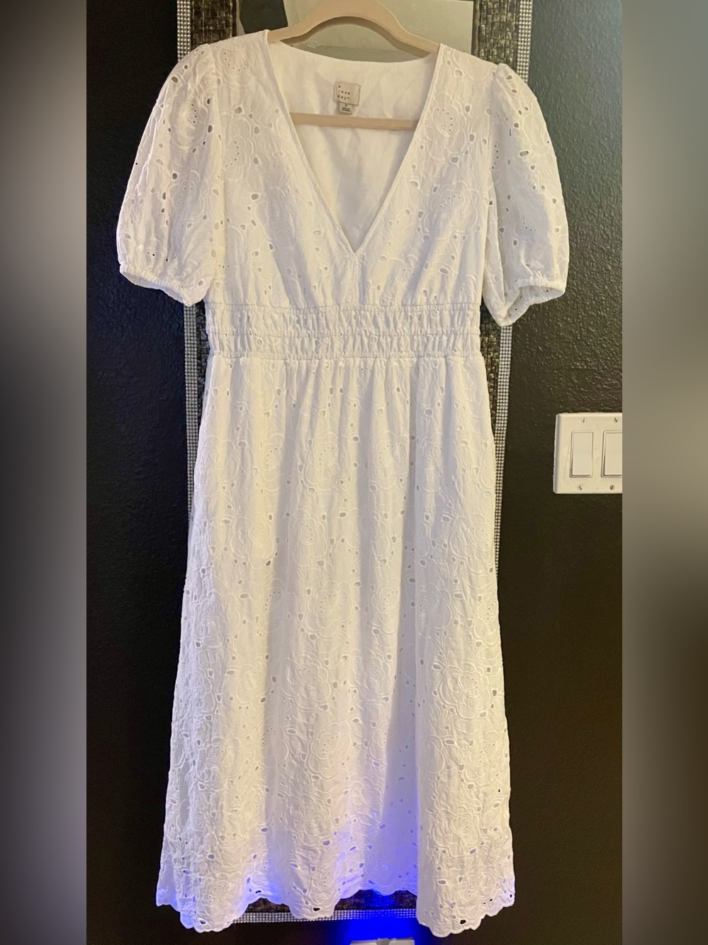 a new day White Eyelet V-Neck Puff-Sleeve Midi Dress